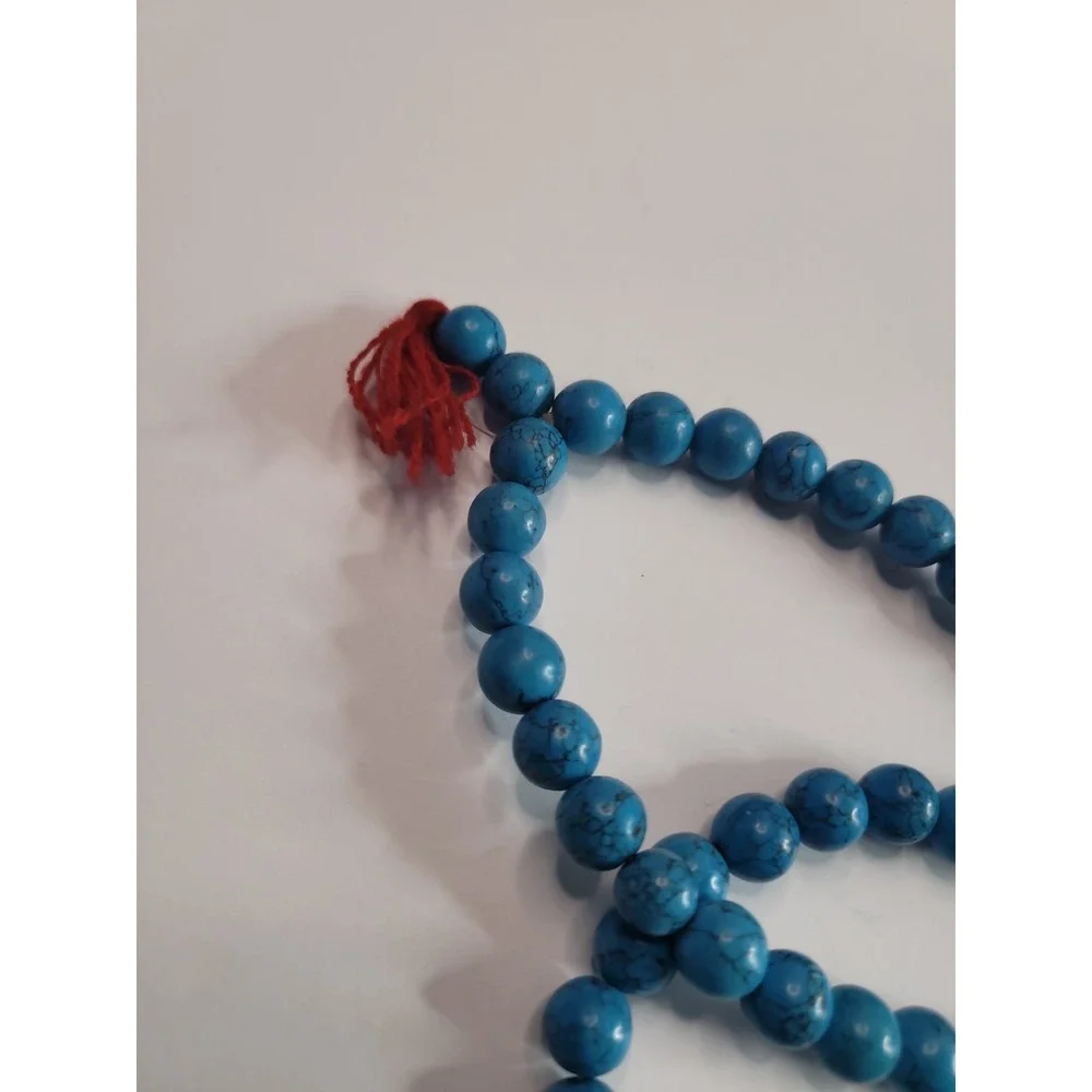 Blue Black Veined Round Bead Long Necklace Southwestern Boho Statement Jewelry